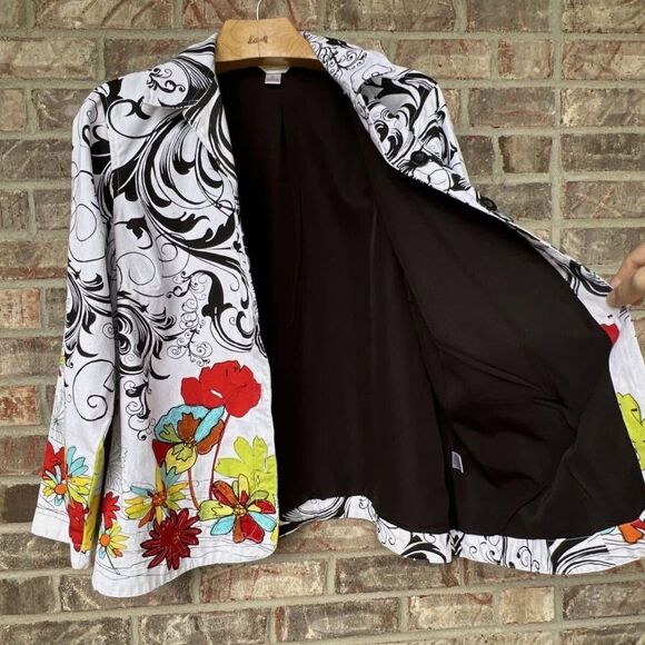 CJ Banks Floral Womens Size 14W X Graffiti Doodle Coloring Book Jacket Blazer - Picture 7 of 10